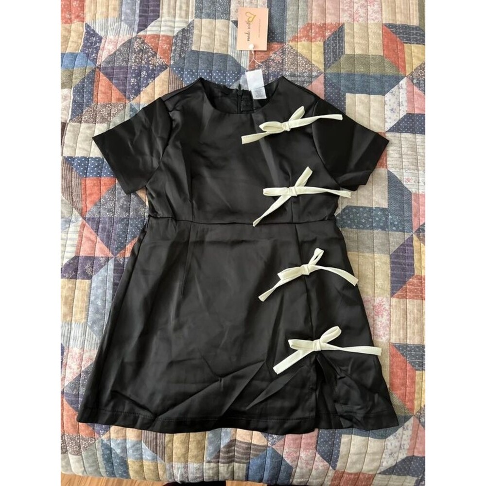 BMG Girls Black Silky Dress 4T/5T White Bow Detail NWT